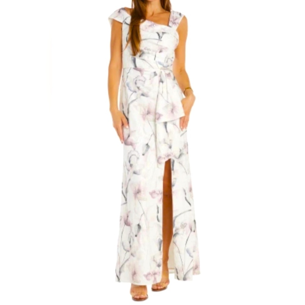 R & M Richards Floral Womens Sleeveless Evening Gown